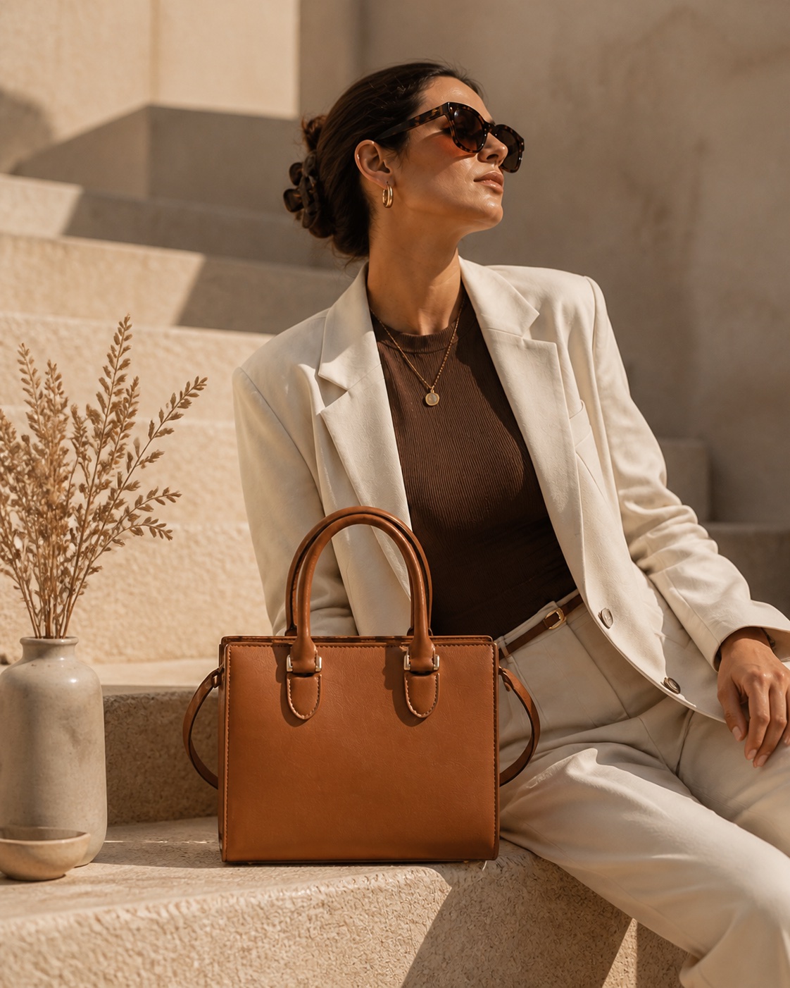 A fashion portrait in warm sunlight with a sample Studio / 01 watermark